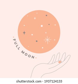 Minimalistic Line Illustration of full moon pink vector image