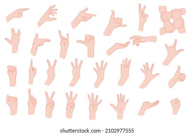 Minimalistic line illustration set of hands positions and gestures. 