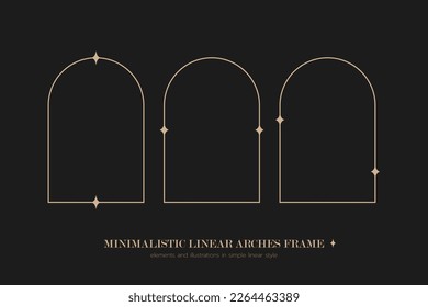 Minimalistic linear arches frame, elements and illustrations in simple linear style
