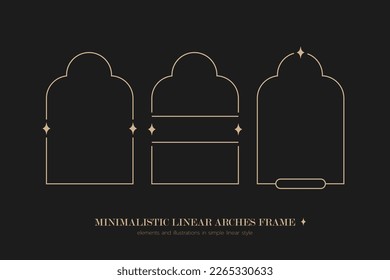 Minimalistic linear arches frame, elements and illustrations in simple linear style
