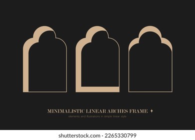 Minimalistic linear arches frame, elements and illustrations in simple linear style
