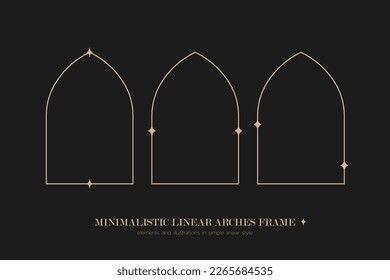 Minimalistic linear arches frame, elements and illustrations in simple linear style
