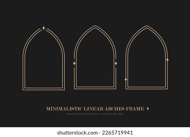 Minimalistic linear arches frame, elements and illustrations in simple linear style
