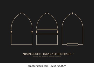 Minimalistic linear arches frame, elements and illustrations in simple linear style
