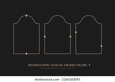 Minimalistic linear arches frame, elements and illustrations in simple linear style
