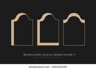 Minimalistic linear arches frame, elements and illustrations in simple linear style

