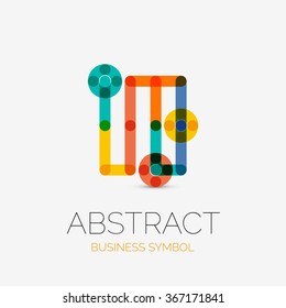 Minimalistic linear business icons, logos, made of multicolored line segments. Universal symbols for any concept or idea. Futuristic hi-tech, technology element set