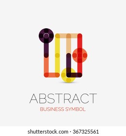 Minimalistic linear business icons, logos, made of multicolored line segments. Universal symbols for any concept or idea. Futuristic hi-tech, technology element set
