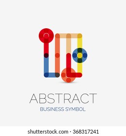 Minimalistic linear business icons, logos, made of multicolored line segments. Universal symbols for any concept or idea. Futuristic hi-tech, technology element set