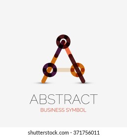 Minimalistic linear business icons, logos, made of multicolored line segments. Universal symbols for any concept or idea. Futuristic hi-tech, technology element set