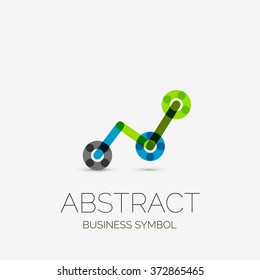 Minimalistic linear business icons, logos, made of multicolored line segments. Universal symbols for any concept or idea. Futuristic hi-tech, technology element set