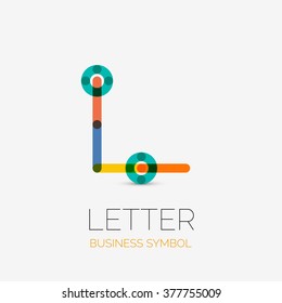 Minimalistic linear business icons, logos, made of multicolored line segments. Universal symbols for any concept or idea. Futuristic hi-tech, technology element set