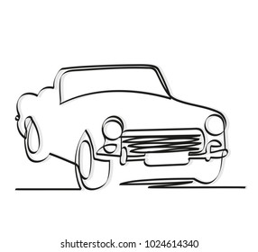 Minimalistic linear continuous one line drawing of a classic convertible car on a transparent background . Vector asset for logo.