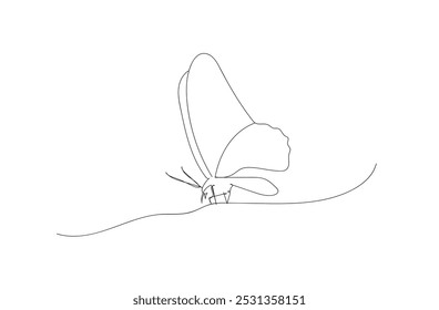 Minimalistic linear design of beautiful butterfly for logo, business, social media. Butterfly drawing with one continuous .  Vector illustration. Hand made vector not AI.