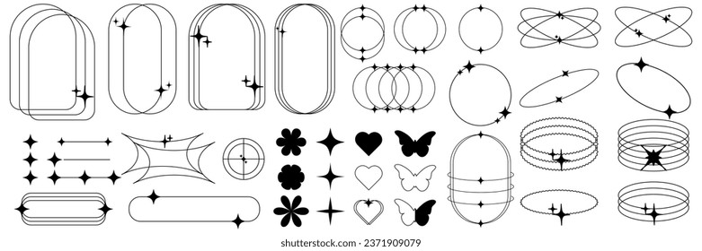 Minimalistic linear elements arched frames, star, heart, flower for poster designs, web design, social networks.Modern vector illustration on transparent background.