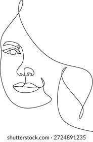 Ilustração linear minimalista do rosto de uma mulher em um estilo abstrato moderno. Elegante retrato de uma linha com contornos claros, perfeito para moda, beleza, branding e design moderno. Desenhado à mão sem inteligência artificial