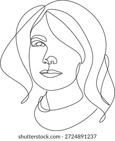 Ilustração linear minimalista do rosto de uma mulher em um estilo abstrato moderno. Elegante retrato de uma linha com contornos claros, perfeito para moda, beleza, branding e design moderno. Desenhado à mão sem inteligência artificial