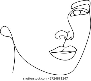 Ilustração linear minimalista do rosto de uma mulher em um estilo abstrato moderno. Elegante retrato de uma linha com contornos claros, perfeito para moda, beleza, branding e design moderno. Desenhado à mão sem inteligência artificial