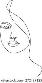 Ilustração linear minimalista do rosto de uma mulher em um estilo abstrato moderno. Elegante retrato de uma linha com contornos claros, perfeito para moda, beleza, branding e design moderno. Desenhado à mão sem inteligência artificial