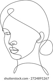 Ilustração linear minimalista do rosto de uma mulher em um estilo abstrato moderno. Elegante retrato de uma linha com contornos claros, perfeito para moda, beleza, branding e design moderno. Desenhado à mão sem inteligência artificial