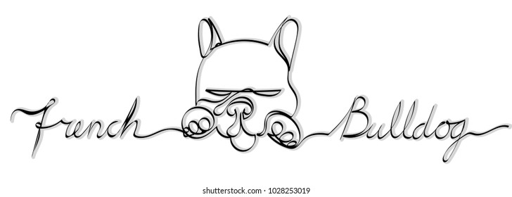 Minimalistic linear line drawing of a sleeping french bulldog on a transparent background. Vector asset for logo.