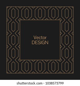 Minimalistic linear squared frame. Greeting cards. Wedding invitations. Monogram, logo, template, labels, badges. Squared seamless ornament with place for the text.