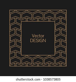 Minimalistic linear squared frame. Greeting cards. Wedding invitations. Monogram, logo, template, labels, badges. Squared seamless ornament with place for the text.