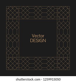 Minimalistic linear squared frame. Greeting cards. Wedding invitations. Monogram, logo, template, labels, badges. Squared seamless ornament with place for the text.