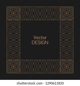 Minimalistic linear squared frame. Greeting cards. Wedding invitations. Monogram, logo, template, labels, badges. Squared seamless ornament with place for the text.