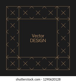Minimalistic linear squared frame. Greeting cards. Wedding invitations. Monogram, logo, template, labels, badges. Squared seamless ornament with place for the text.