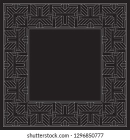 Minimalistic linear squared frame. Greeting cards. Wedding invitations. Monogram, logo, template, labels, badges. Squared  ornament with place for the text. Vektor.