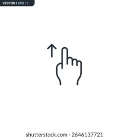 Um ícone de deslizamento linear minimalista para cima. Usado para desbloquear, rolar e revelar conteúdo. Ótimo para tutoriais e telas de entrada.