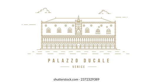 Minimalistic line-art landmark icon of the Doge's Palace in Venice, Italy. Beautiful vector illustration.