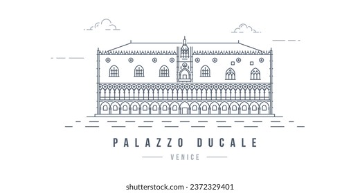 Minimalistic line-art landmark icon of the Doge's Palace in Venice, Italy