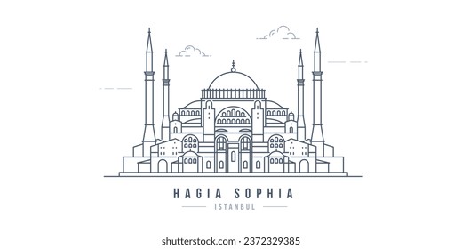 Minimalistic line-art landmark icon of the Hagia Sophia in Istanbul, Turkey