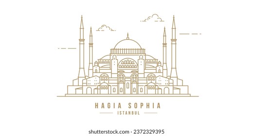 Minimalistic line-art landmark icon of the Hagia Sophia in Istanbul, Turkey. Beautiful vector illustration.
