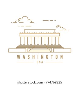 Minimalistic Line-art Landmark Icon Of The Lincoln Memorial In Washington, USA.