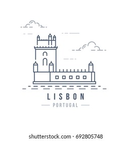 Minimalistic line-art landmark icon of Lisbon, Portugal