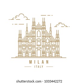 Minimalistic line-art landmark icon of the Milan Cathedral in Milan, Italy. Beautiful vector illustration.