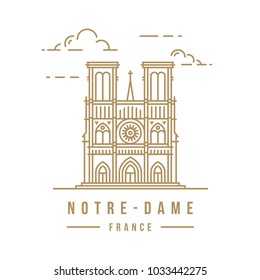 Minimalistic line-art landmark icon of the Notre-Dame in Paris, France. Beautiful vector illustration.