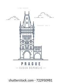 Minimalistic line-art landmark icon of the Powder Tower in Prague, Czech Republic. Beautiful vector illustration.