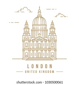 Minimalistic line-art landmark icon of the Saint Paul Cathedral in London, United Kingdom. Beautiful vector illustration.