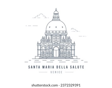 Minimalistic line-art landmark icon of the Santa Maria della Salute church in Venice, Italy