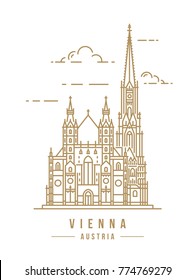 Minimalistic line-art landmark icon of the Stephansdom in Vienna, Austria.
