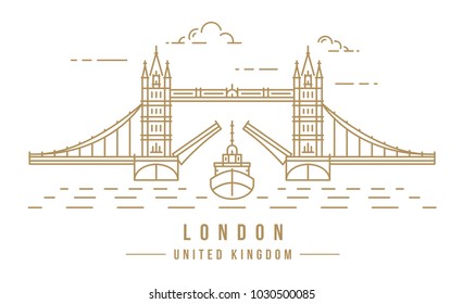 Minimalistic line-art landmark icon of the Tower Bridge in London, United Kingdom. Beautiful vector illustration.
