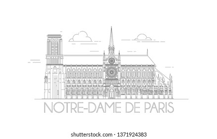 Minimalistic line-art of the Notre-Dame in Paris, France. Beautiful vector illustration. Outline Notre Dame