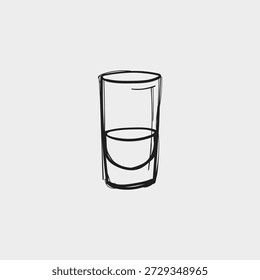 Minimalistische Lineart-Vektorgrafik eines Schnapsglases, skizziert.