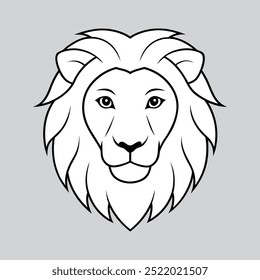 Minimalistic Lion Face Icon Vector for Kids Fun Coloring Book Art.