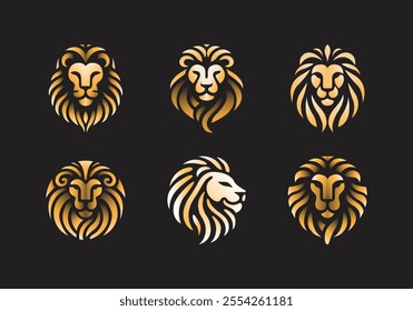 Minimalistic Lion Head Logo Design, Clean Lines And Smooth Curves Forming The Face And Mane. Monochromatic Color Palette In Gold And White.