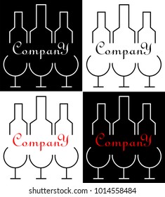minimalistic logo for alcohol business, three glasses and bottles creative design